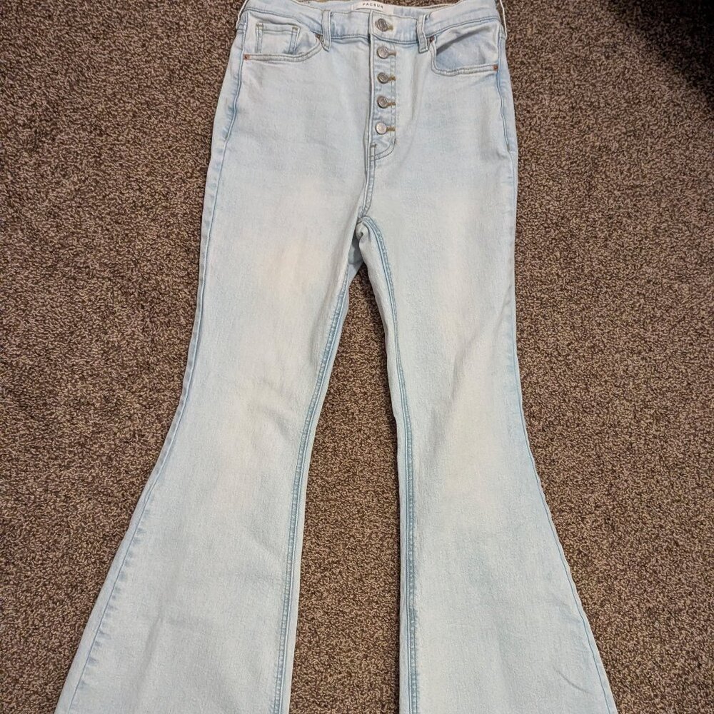 Pacsun Light Blue Wash 5 Button Up Stretch High Rise Waisted Flare Jeans